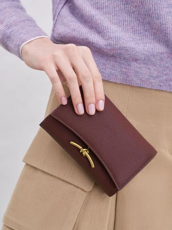 Women Huxley Metallic Accent Front Flap Wallet 8211 Dark Chocolate CHARLES and KEITH Small Wallets