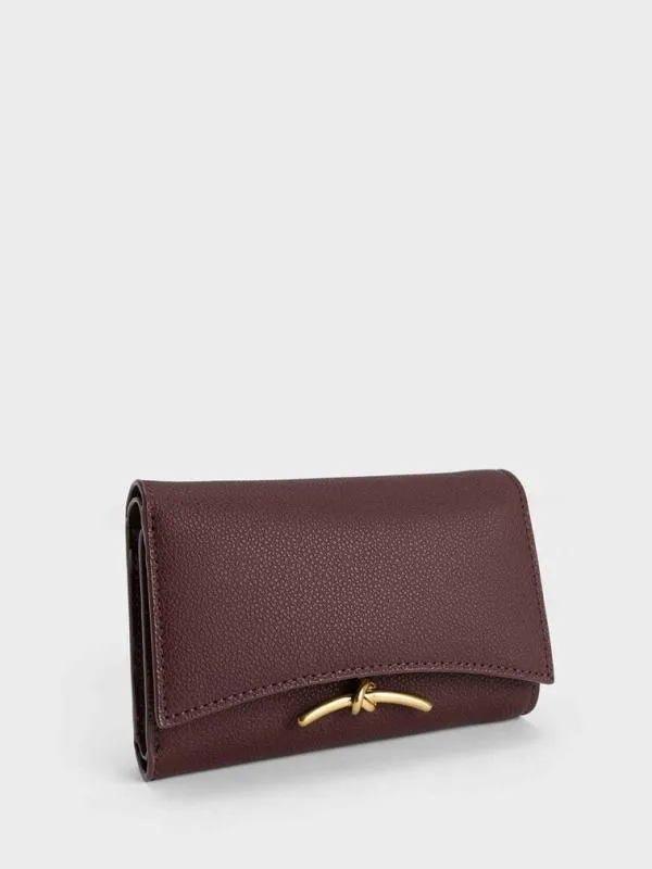 Women Huxley Metallic Accent Front Flap Wallet 8211 Dark Chocolate CHARLES and KEITH Small Wallets