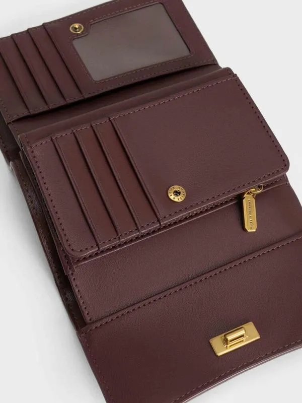 Women Huxley Metallic Accent Front Flap Wallet 8211 Dark Chocolate CHARLES and KEITH Small Wallets