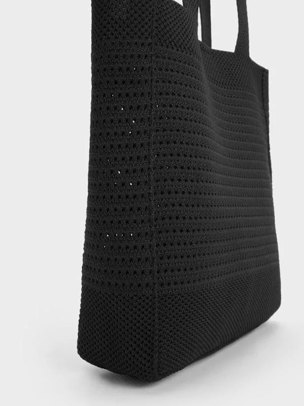 Women Ida Knitted Tote Bag 8211 Black CHARLES and KEITH Slouchy Bags
