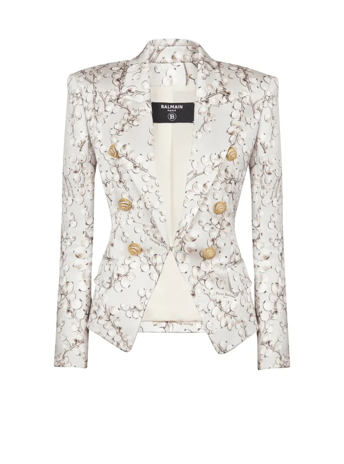 Women Jackets And Blazers Balmain 6button Satin Jacket With Redcurrant Print Beige Women Jackets And Blazers Balmain 6button Satin Jacket With Redcurrant Print Beige