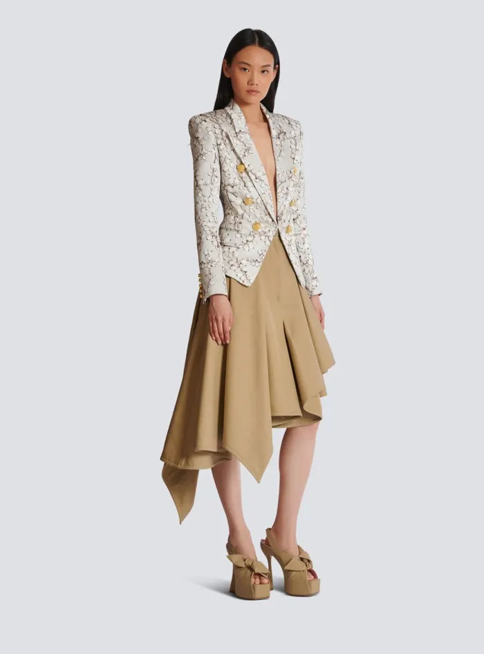 Women Jackets And Blazers Balmain 6button Satin Jacket With Redcurrant Print Beige