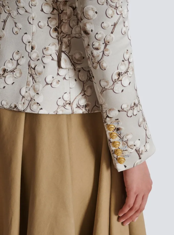 Women Jackets And Blazers Balmain 6button Satin Jacket With Redcurrant Print Beige