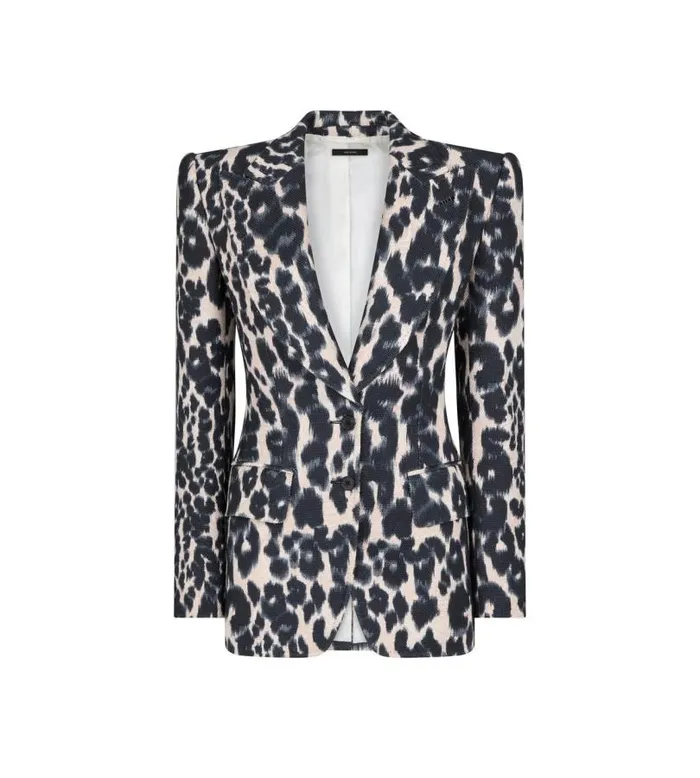 Women Jackets Tom Ford Leopard Printed Hopsack Jacket Chalk and Black