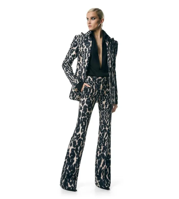 Women Jackets Tom Ford Leopard Printed Hopsack Jacket Chalk and Black