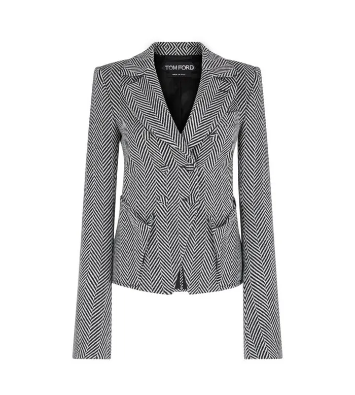 Women Jackets Tom Ford Wool Double Breasted Fitted Jacket Blackwhite