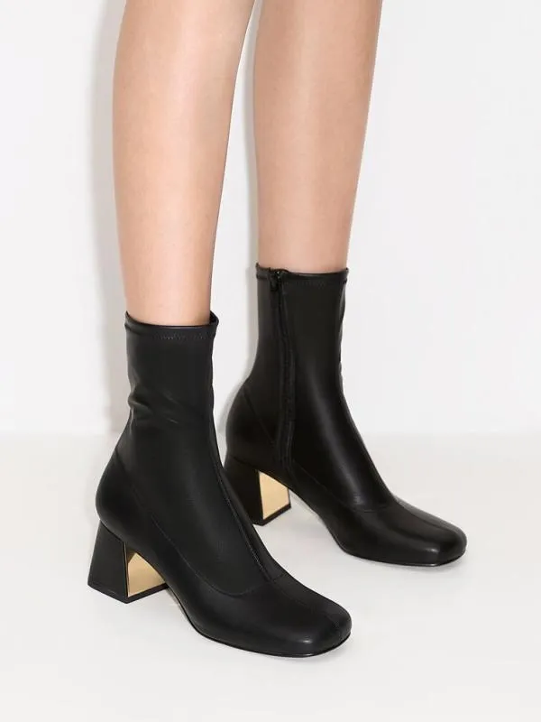Women Jully Metallic Trapeze Heel Ankle Boots 8211 Black CHARLES and KEITH Boots