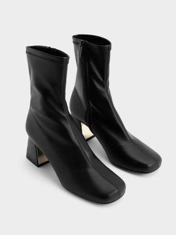 Women Jully Metallic Trapeze Heel Ankle Boots 8211 Black CHARLES and KEITH Boots