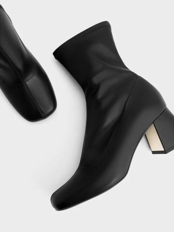 Women Jully Metallic Trapeze Heel Ankle Boots 8211 Black CHARLES and KEITH Boots