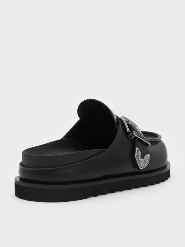 Women Kirke BuckleStrap Flatform Mules 8211 Black CHARLES and KEITH Flats