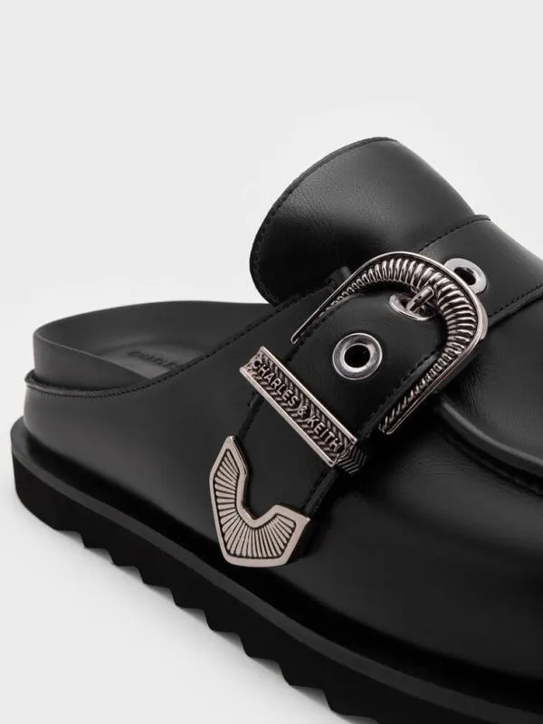 Women Kirke BuckleStrap Flatform Mules 8211 Black CHARLES and KEITH Flats