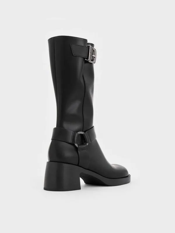 Women Kirke Buckled MidCalf Biker Boots 8211 Black CHARLES and KEITH Boots