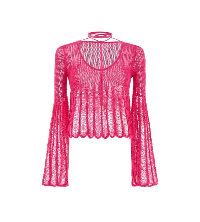 Women Knitwear Tom Ford Cotton Large Ladder Knit Top Carmine Rose