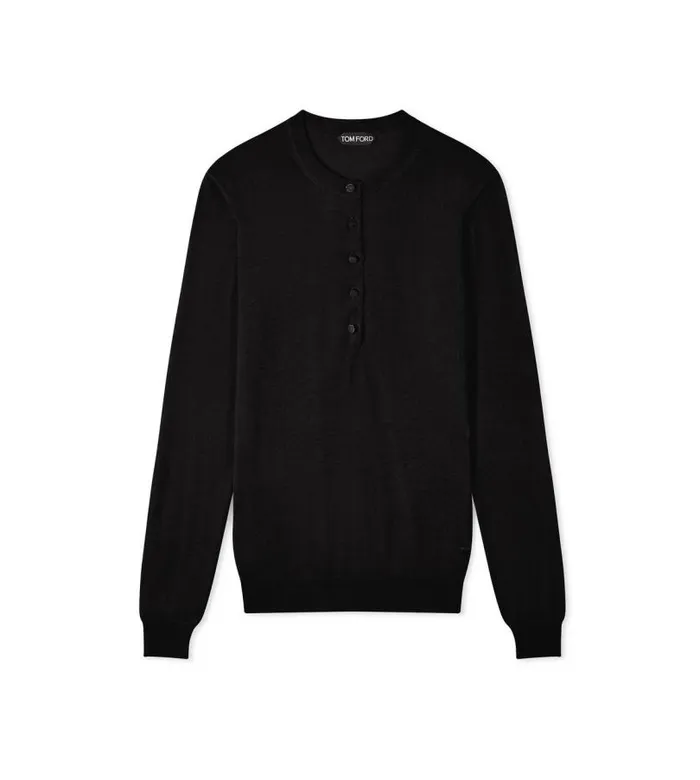 Women Knitwear Tom Ford Fine Cashmere Silk Open Crew Neck Sweater Black