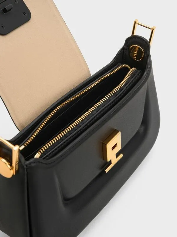 Women Koa PushLock Top Handle Bag 8211 Black CHARLES and KEITH Top Handle Bags