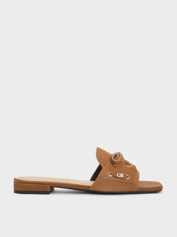 Women Kori Suede LaceUp Slide Sandals 8211 Cognac CHARLES and KEITH Sandals