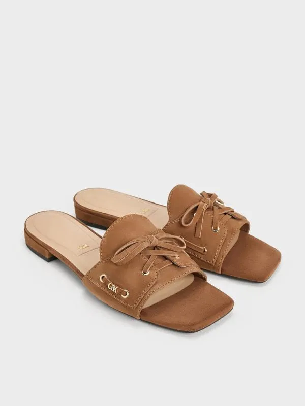 Women Kori Suede LaceUp Slide Sandals 8211 Cognac CHARLES and KEITH Sandals