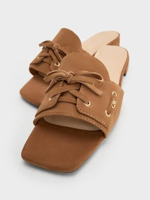 Women Kori Suede LaceUp Slide Sandals 8211 Cognac CHARLES and KEITH Sandals