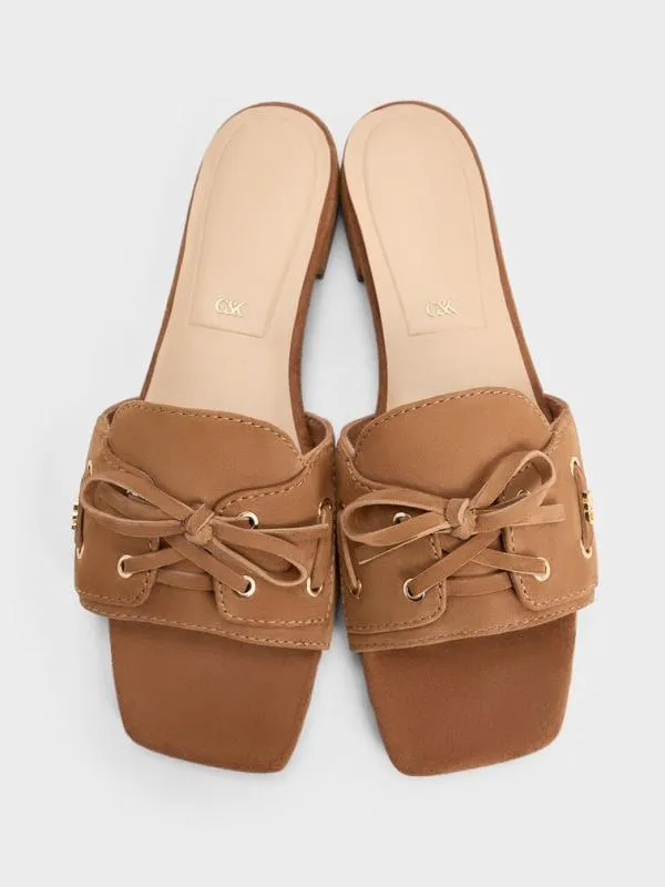 Women Kori Suede LaceUp Slide Sandals 8211 Cognac CHARLES and KEITH Sandals