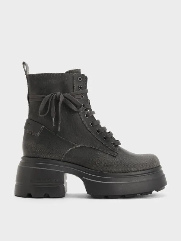Women LaceUp Chunky Ankle Boots 8211 Dark Grey CHARLES and KEITH Boots