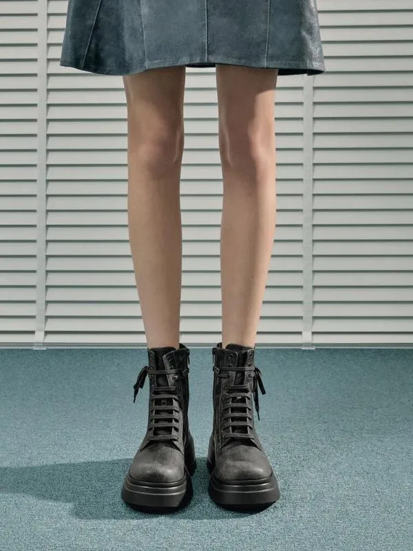 Women LaceUp Chunky Ankle Boots 8211 Dark Grey CHARLES and KEITH Boots