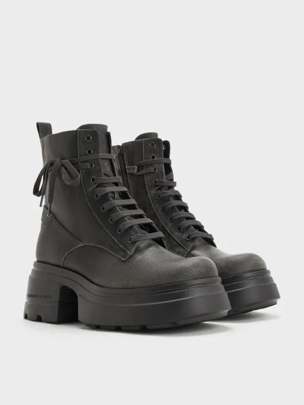 Women LaceUp Chunky Ankle Boots 8211 Dark Grey CHARLES and KEITH Boots