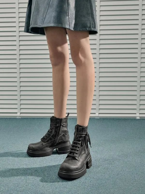 Women LaceUp Chunky Ankle Boots 8211 Dark Grey CHARLES and KEITH Boots