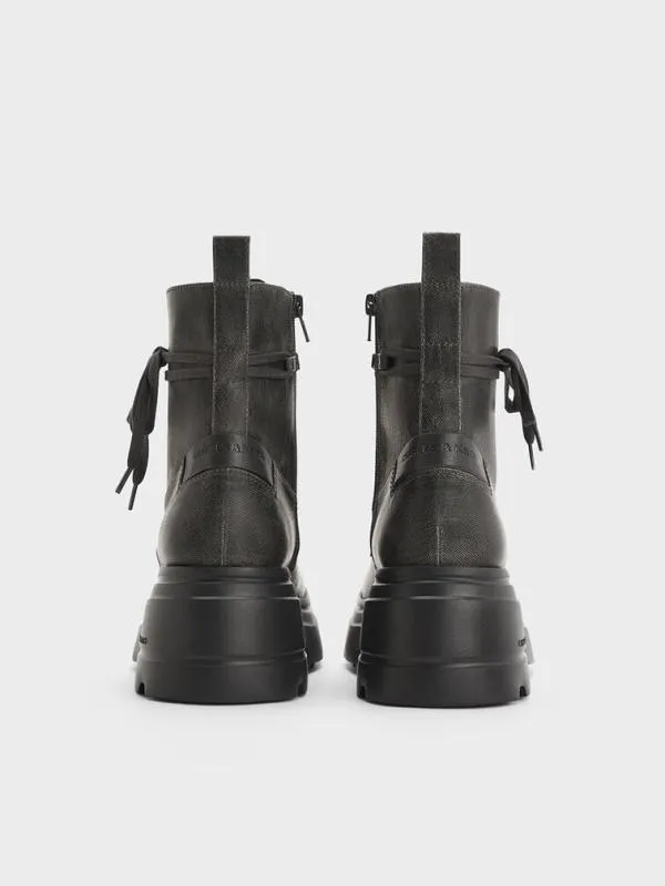Women LaceUp Chunky Ankle Boots 8211 Dark Grey CHARLES and KEITH Boots
