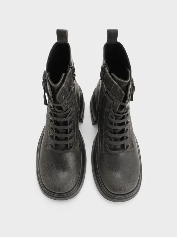 Women LaceUp Chunky Ankle Boots 8211 Dark Grey CHARLES and KEITH Boots
