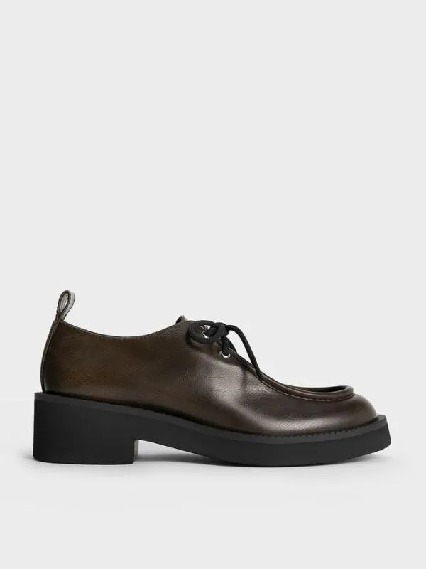 Women LaceUp ChunkySole Derbys 8211 Dark Brown CHARLES and KEITH Flats
