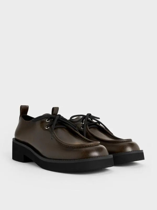Women LaceUp ChunkySole Derbys 8211 Dark Brown CHARLES and KEITH Flats