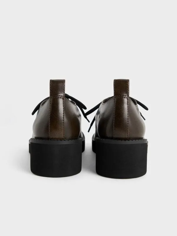 Women LaceUp ChunkySole Derbys 8211 Dark Brown CHARLES and KEITH Flats