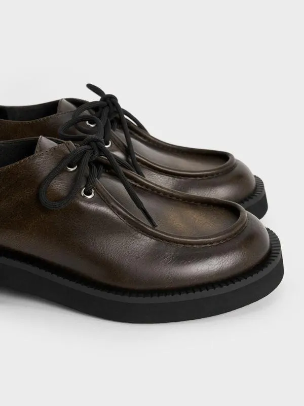 Women LaceUp ChunkySole Derbys 8211 Dark Brown CHARLES and KEITH Flats