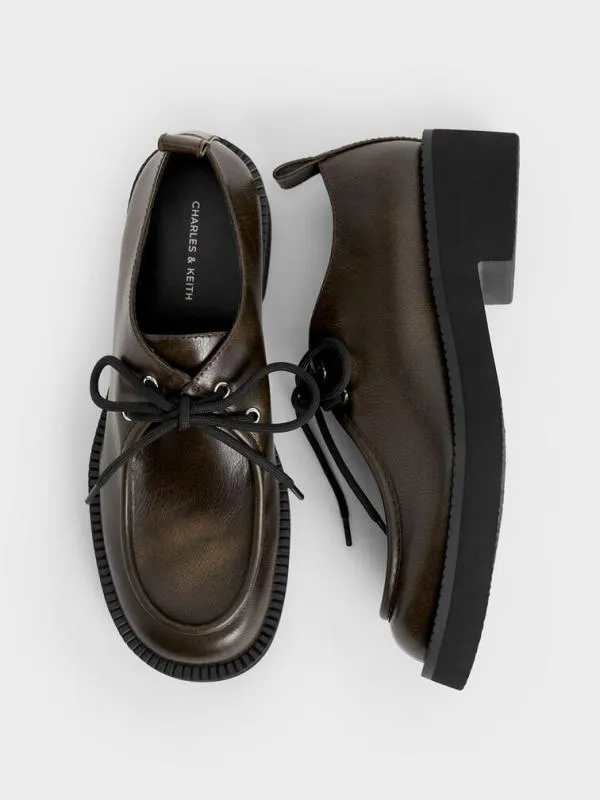 Women LaceUp ChunkySole Derbys 8211 Dark Brown CHARLES and KEITH Flats