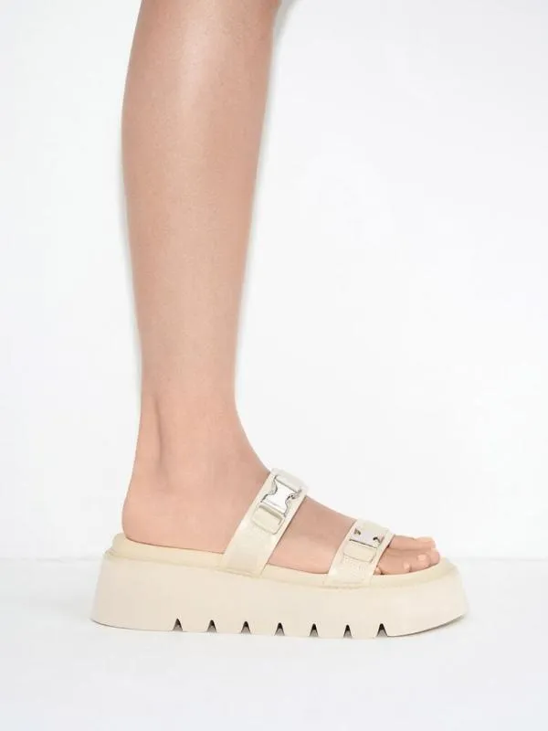 Women Laine MetallicBuckle Flatform Sandals 8211 Beige CHARLES and KEITH Sandals