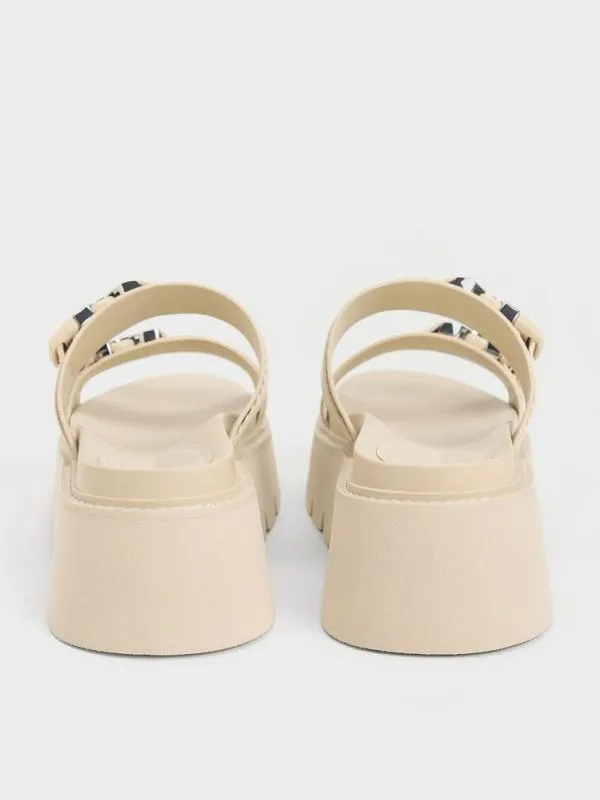 Women Laine MetallicBuckle Flatform Sandals 8211 Beige CHARLES and KEITH Sandals
