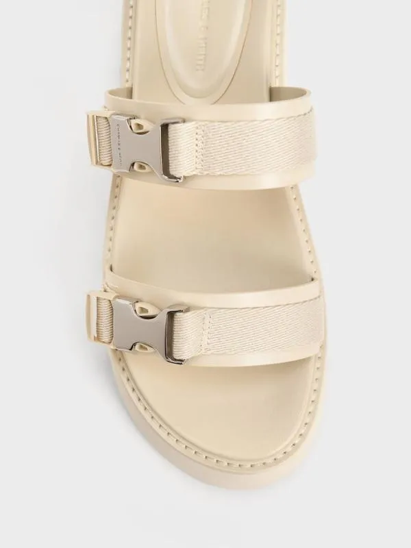 Women Laine MetallicBuckle Flatform Sandals 8211 Beige CHARLES and KEITH Sandals