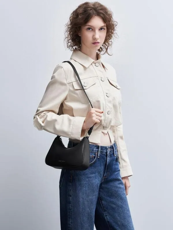 Women Lane Lock and Key Chain Handle Trapeze Bag 8211 Noir CHARLES and KEITH Shoulder Bags