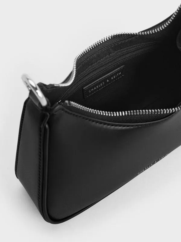 Women Lane Lock and Key Chain Handle Trapeze Bag 8211 Noir CHARLES and KEITH Shoulder Bags