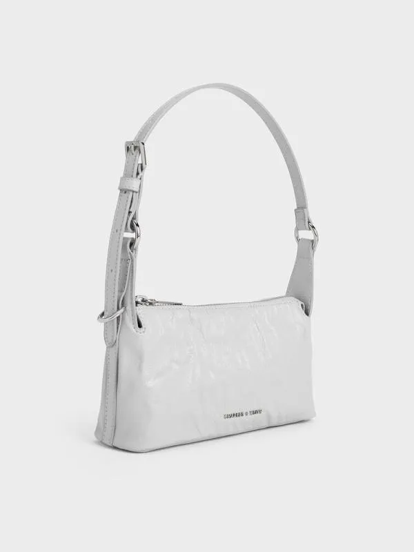 Women Lark CrinkleEffect Shoulder Bag 8211 Grey CHARLES and KEITH Crossbody Bags