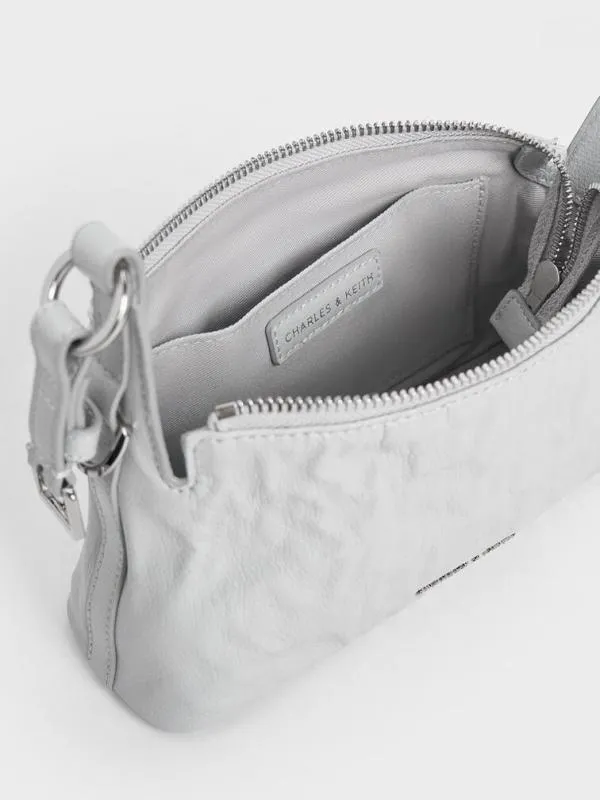 Women Lark CrinkleEffect Shoulder Bag 8211 Grey CHARLES and KEITH Crossbody Bags