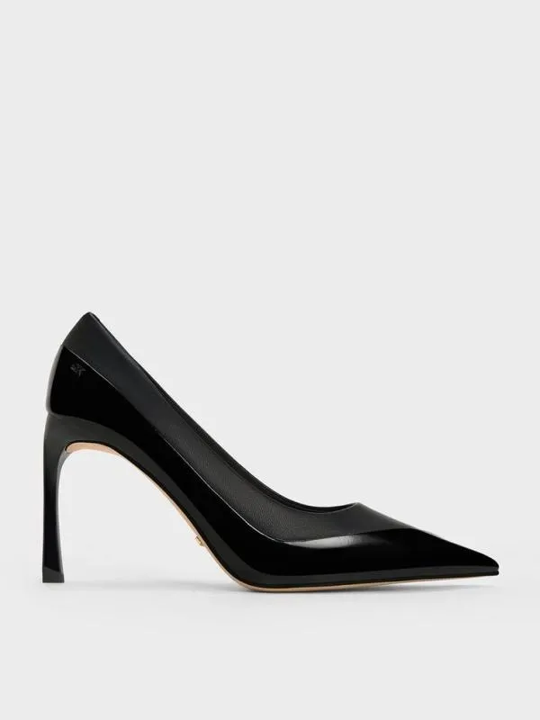Women Leather and Patent PointedToe Pumps 8211 Black CHARLES and KEITH Heels