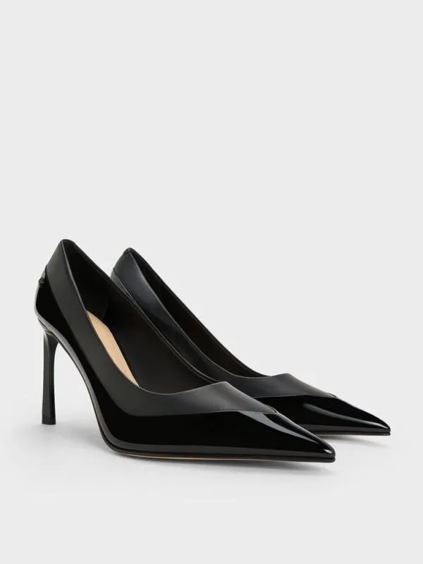 Women Leather and Patent PointedToe Pumps 8211 Black CHARLES and KEITH Heels