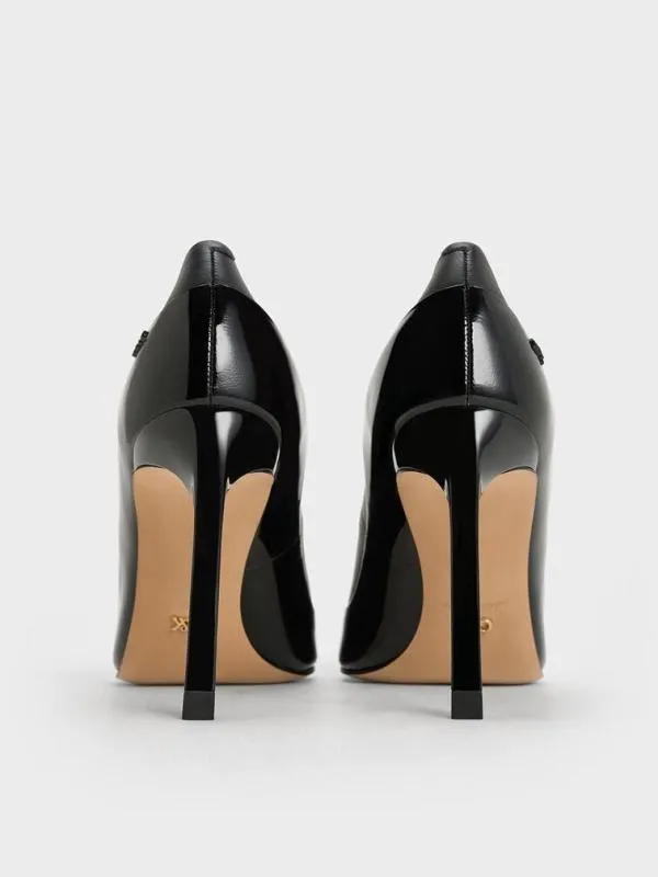 Women Leather and Patent PointedToe Pumps 8211 Black CHARLES and KEITH Heels