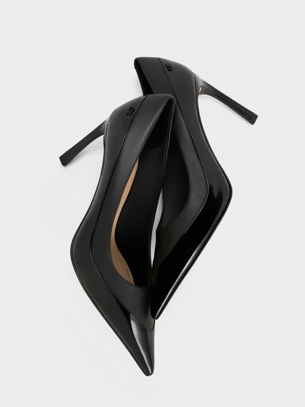 Women Leather and Patent PointedToe Pumps 8211 Black CHARLES and KEITH Heels