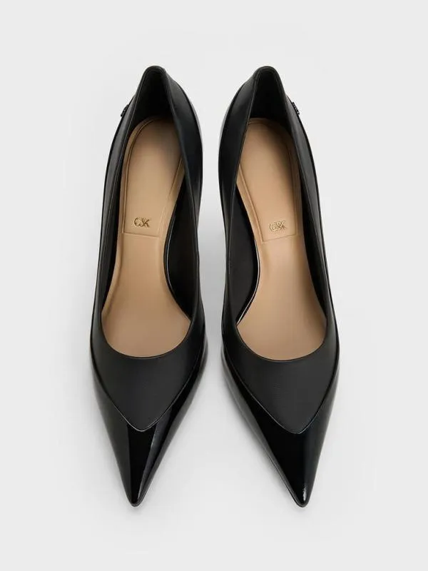 Women Leather and Patent PointedToe Pumps 8211 Black CHARLES and KEITH Heels