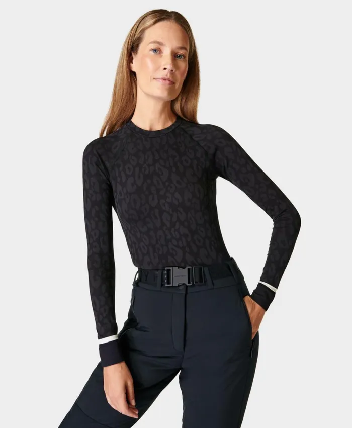 Women Leopard Jacquard Base Layer Top Black Leopard Paint Jacquard Sweaty Betty Long Sleeve Tops Women Leopard Jacquard Base Layer Top Black Leopard Paint Jacquard Sweaty Betty Long Sleeve Tops