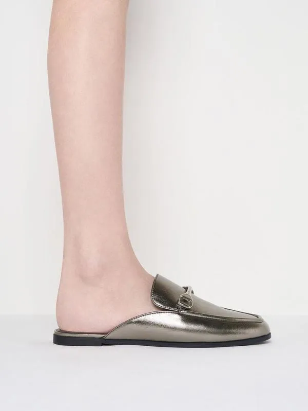 Women Leslie Metallic Mules 8211 Pewter CHARLES and KEITH Flats