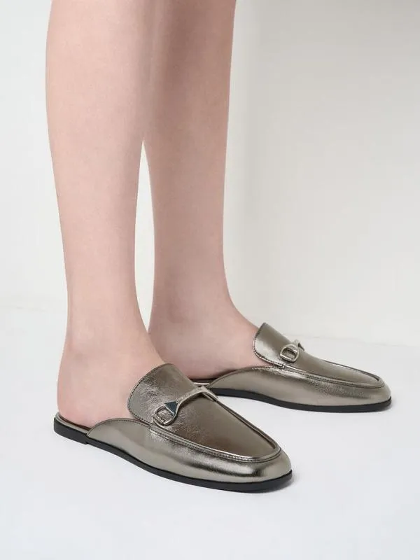 Women Leslie Metallic Mules 8211 Pewter CHARLES and KEITH Flats