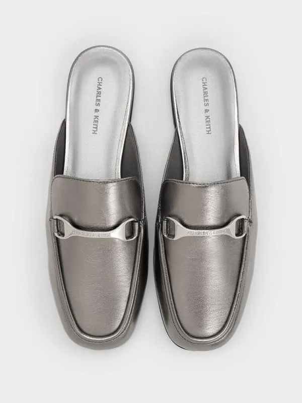 Women Leslie Metallic Mules 8211 Pewter CHARLES and KEITH Flats
